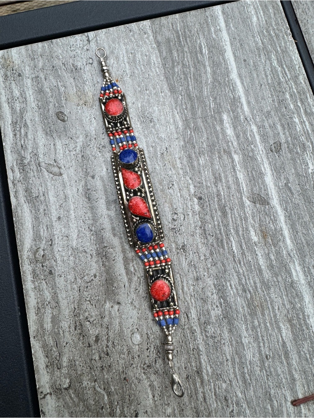 Handcrafted Red & Blue Stone Boho Bracelet